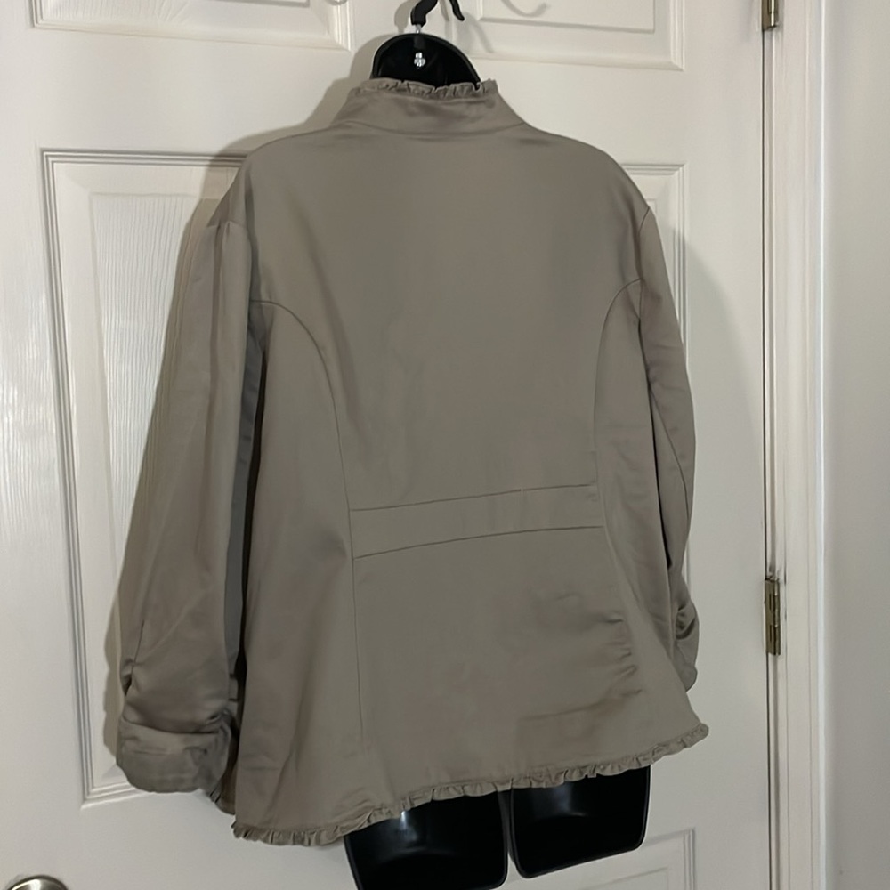 Women’s Light Taupe Ruffled Button Jacket - Picture 6 of 7